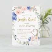 Pumpkin Blush Blue Floral Wreath Gender Reveal  Einladung (Stehend Vorderseite)