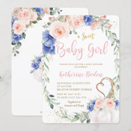 Pumpkin Blush Blue Floral Wreath Girl Baby Dusche  Einladung