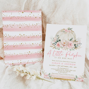 Pumpkin Blush Pink Gold Floral Fall Baby Dusche Einladung