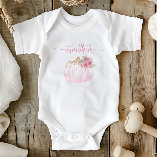 Pumpkin Blush Pink Gold Floral Fall Baby Girl Baby Strampler