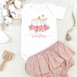 Pumpkin Blush Pink Gold Floral Fall Baby Girl Baby Strampler