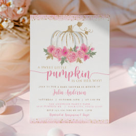 Pumpkin Blush Pink Gold Floral Fall Babydusche in Einladung