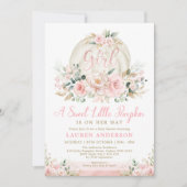 Pumpkin Blush Rose Gold Floral Girl Babydusche Einladung (Vorderseite)