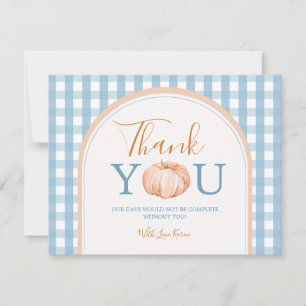 Pumpkin Boho Blue Gingham 1. Geburtstag Dankeskarte