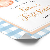Pumpkin Boho Blue Gingham 1. Geburtstag Willkommen Poster (Ecke)