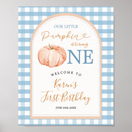 Pumpkin Boho Blue Gingham 1. Geburtstag Willkommen Poster