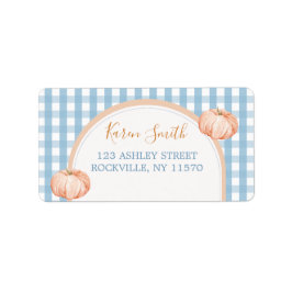 Pumpkin Boho Blue Gingham 1. Geburtstagsadresse Adressaufkleber