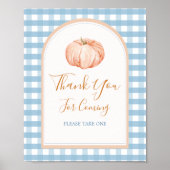 Pumpkin Boho Blue Gingham Dankeschön Karte Poster (Vorne)