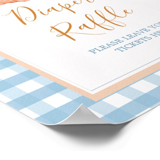 Pumpkin Boho Blue Gingham Diaper Raffle Poster (Ecke)