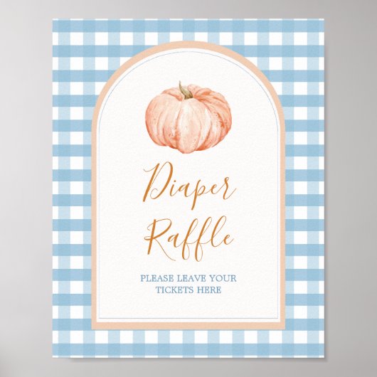 Pumpkin Boho Blue Gingham Diaper Raffle Poster (Vorne)
