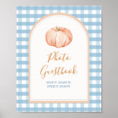 Pumpkin Boho Blue Gingham Foto Guestbook Sign Poster (Vorne)