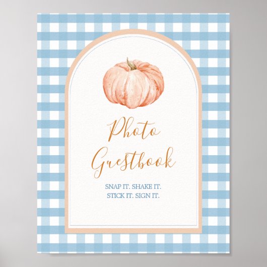 Pumpkin Boho Blue Gingham Foto Guestbook Sign Poster (Vorne)