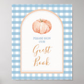 Pumpkin Boho Blue Gingham Gästebuch Babydusche (Vorne)