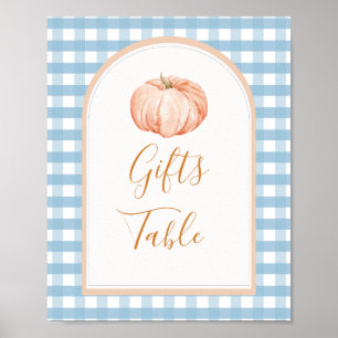 Pumpkin Boho Blue Gingham gibt Tafelzeichen Poster