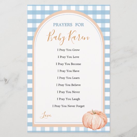 Pumpkin Boho Blue Gingham Liebe Gebete für Baby (Vorderseite)