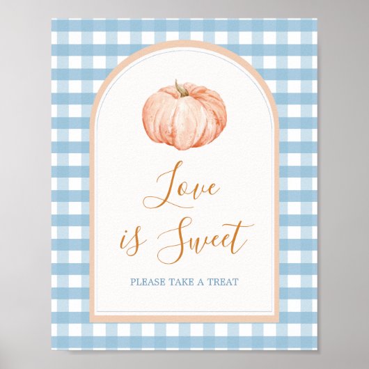 Pumpkin Boho Blue Gingham Liebe ist Sweet Sign Poster (Vorne)