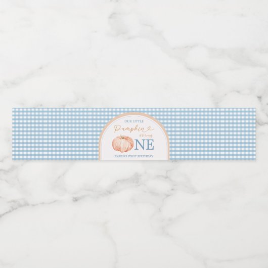 Pumpkin Boho Blue Gingham Water Flasche Wasserflaschenetikett (Einzelnes Label)