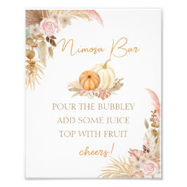 Pumpkin Boho Floral Baby Dusche Mimosa Bar Poster