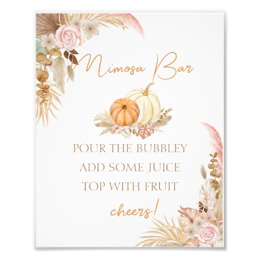 Pumpkin Boho Floral Baby Dusche Mimosa Bar Poster (Vorne)