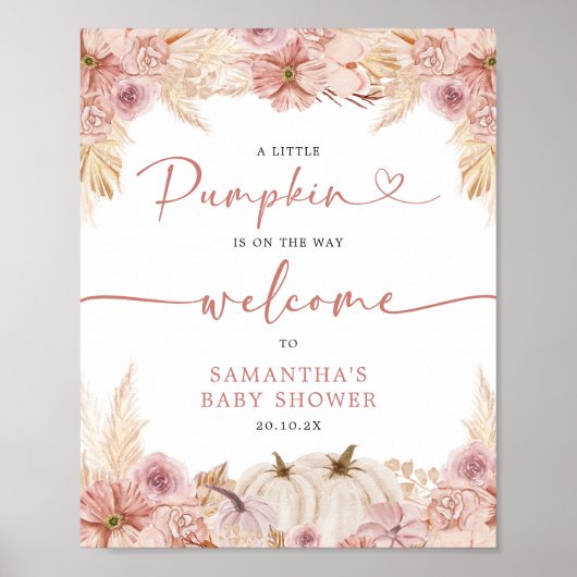 Pumpkin Boho Pink Pampas Grass Baby Dusche Willkom Poster (Vorne)