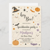 Pumpkin Boo Einladung zum 1. Geburtstag | Hey Boo  (Vorne/Hinten)