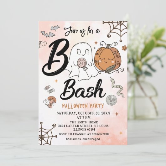 Pumpkin Boo Halloween Bash Party Einladung (Stehend Vorderseite)