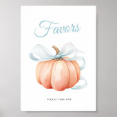 Pumpkin Bow Baby Shower Favors Table Sign Poster (Vorne)