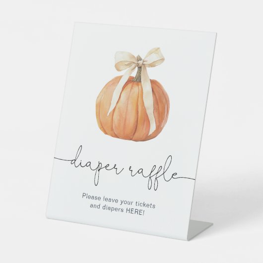 Pumpkin Bow Diaper Raffle Sign | Fall Baby Dusche Sockelschild (Vorderseite)