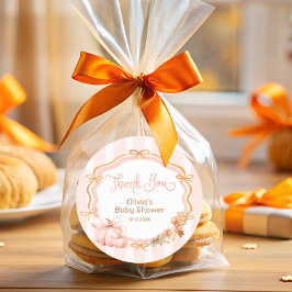 Pumpkin Bow Fall Floral Baby Shower Thank You Runder Aufkleber