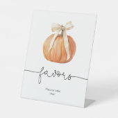 Pumpkin Bow Favors-Zeichen | Fall Baby Dusche Sockelschild (Vorderseite)