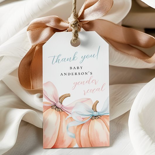 Pumpkin Bow Pink Blue Gender Reveal Geschenkanhänger