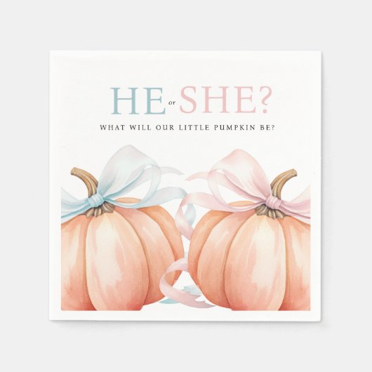 Pumpkin Bow Pink Blue Gender Reveal Serviette (Vorderseite)
