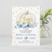 Pumpkin Boy 1. Geburtstag Party Rosa Einladung (Stehend Vorderseite)