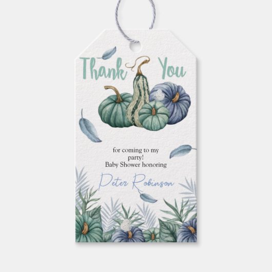 Pumpkin Boy Baby Dusche Danke für Tag Geschenkanhänger (Vorderseite)