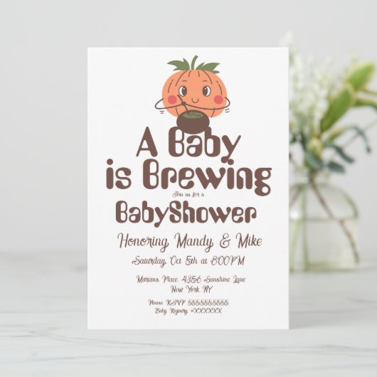 Pumpkin Brewing Baby Dusche Halloween-Party Einladung (Stehend Vorderseite)