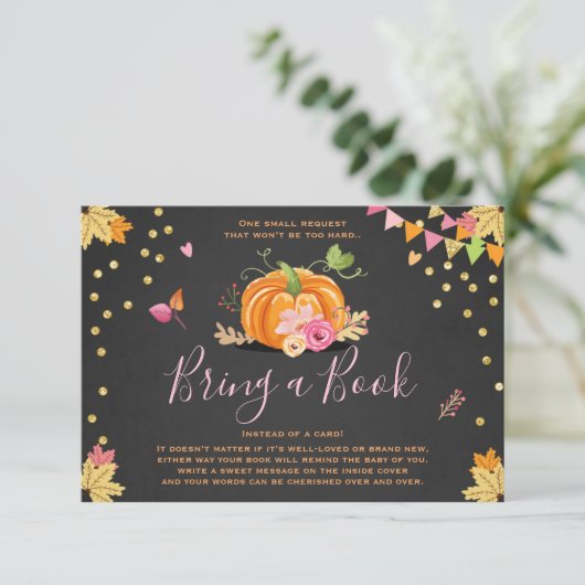 Pumpkin bringen Buch Herbst Herbst Baby Dusche Ros Begleitkarte (Stehend Vorderseite)