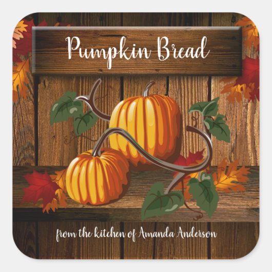 Pumpkin Brot Sq Label Quadratischer Aufkleber (Vorderseite)