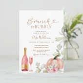 Pumpkin Brunch und bubbly Herbst-Brautparty Einladung (Stehend Vorderseite)