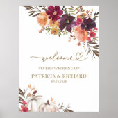 Pumpkin Burgundy Floral Hochzeit im Herbst Willkom Poster (Vorne)