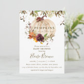 Pumpkin Burgundy Orange Floral Twins Baby Dusche Einladung (Stehend Vorderseite)