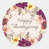 Pumpkin Burgundy Pink Floral Happy Thanksgiving Runder Aufkleber (Vorderseite)