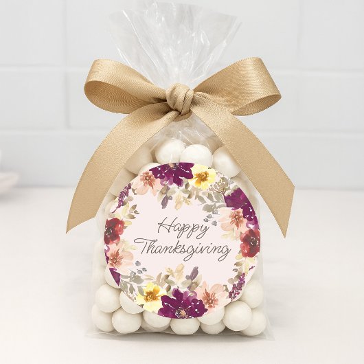 Pumpkin Burgundy Pink Floral Happy Thanksgiving Runder Aufkleber