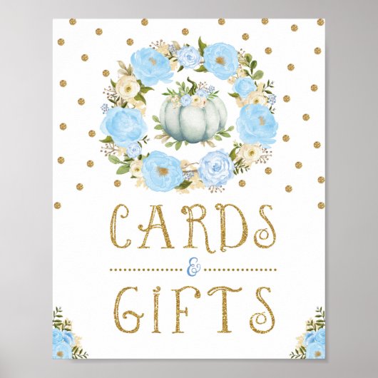 Pumpkin Cards & Gifts Boy Baby Dusche Blue Floral Poster (Vorne)