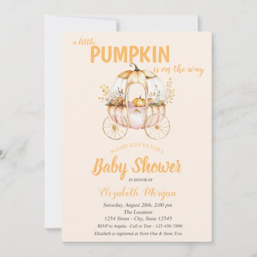 Pumpkin Carriage Dotted Baby Dusche Einladung (Vorderseite)