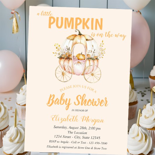 Pumpkin Carriage Dotted Baby Dusche Einladung