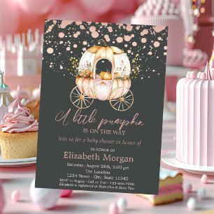 Pumpkin Carriage Rose Gold Dots Baby Dusche Einladung
