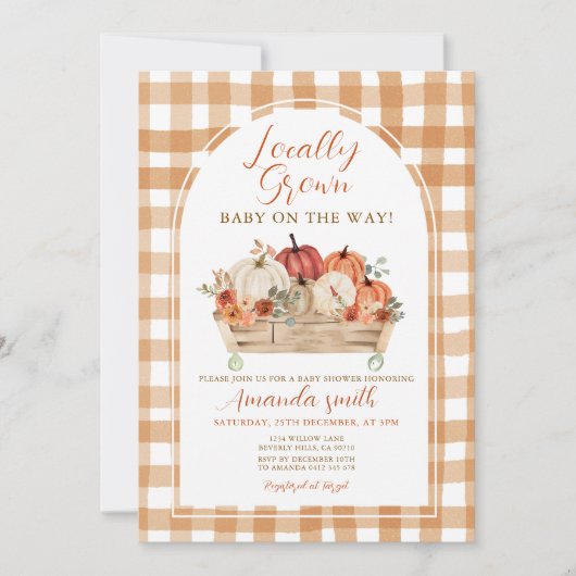 Pumpkin Cart Vor Ort gezüchtete Kinderdusche Einladung (Vorderseite)