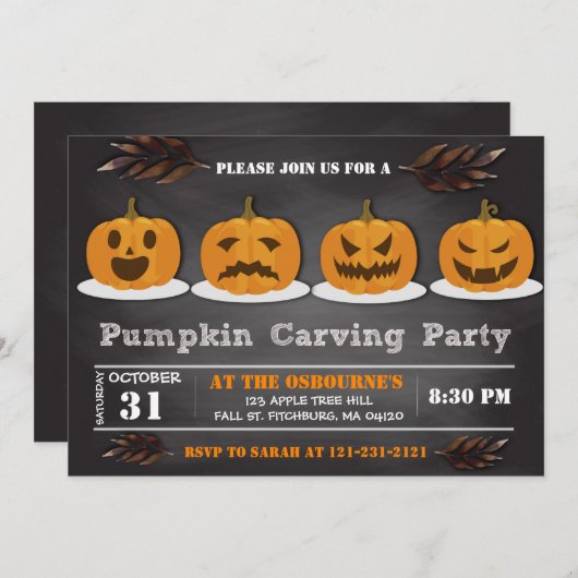 Pumpkin Carving Halloween Niedliches Spooktacular Einladung (Vorne/Hinten)