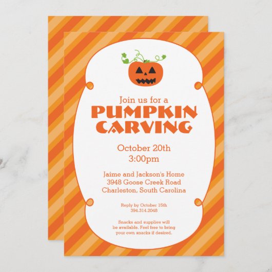 Pumpkin Carving Halloween-Party Einladung (Vorne/Hinten)