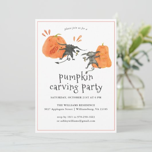Pumpkin Carving | Halloween-Party-Einladung Einladung (Stehend Vorderseite)